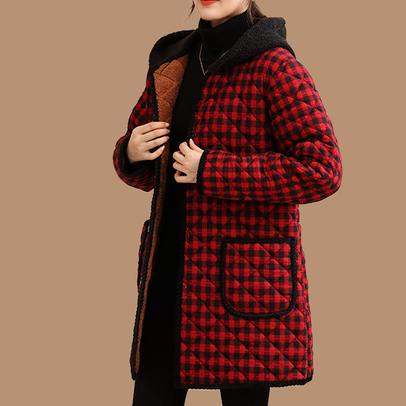 妈妈棉衣女冬加绒加厚服罩衣中老年宽松厨房保暖工作服棉袄干活穿