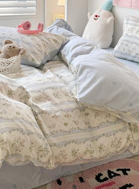 适禾seeho全棉100棉多巴胺卡通小清新蓝色仙仙花四件套学生宿舍