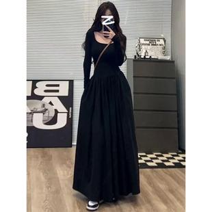 高级感气质穿搭包臀长裙 2025年新款 韩系黑色长袖 连衣裙子女秋冬季
