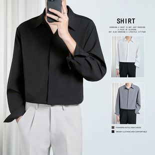 衬衫男春秋季韩版宽松免烫高级垂感休闲轻熟风男装冰丝长袖衬衣潮