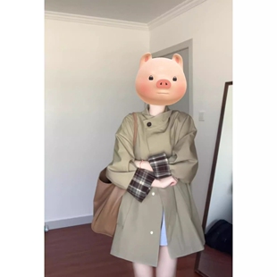 高级感老钱风卡其色风衣外套女2025早秋大码 夹克 胖mm小个子中长款
