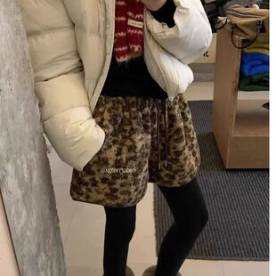 抽绳高腰复古豹纹加厚保暖阔腿短裤 时尚 女 面料秋冬款 600克原版