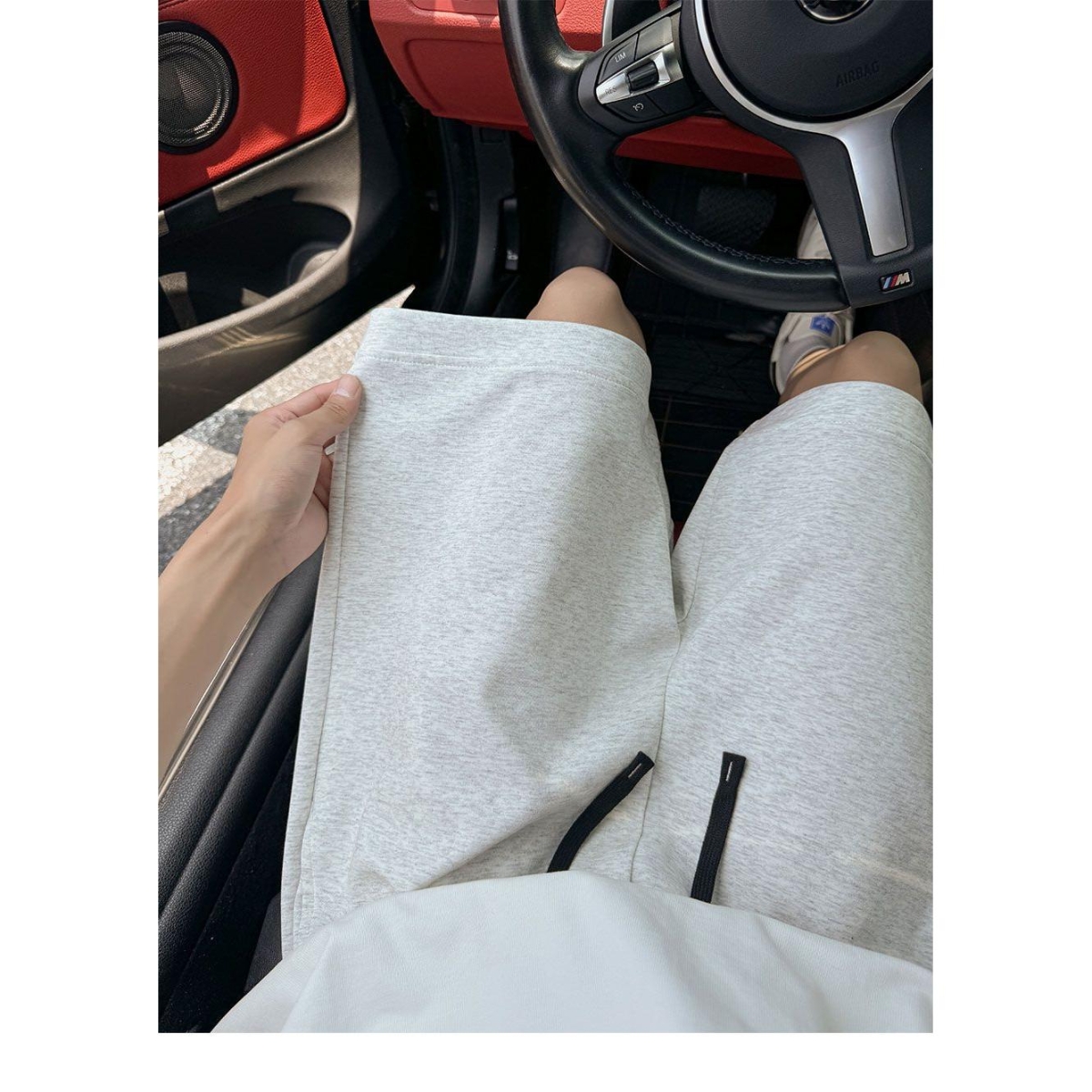 重磅纯色运动短裤男夏季薄款宽松直筒中裤休闲浅灰松紧腰五分裤子