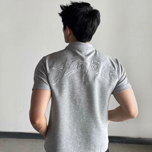 男百搭立体字母韩系T恤宽松潮牌街头半袖 简约铆钉小领口短袖 重磅