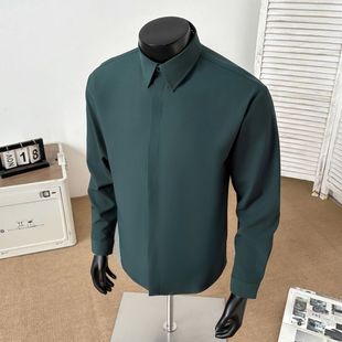商务休闲弹力无痕压胶衬衫男2025新款长袖秋冬款男装打底衬衣