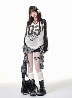 cuwu少女运动球衣风防晒罩衫女秋季薄款甜美蝴蝶结绑带v领上衣女