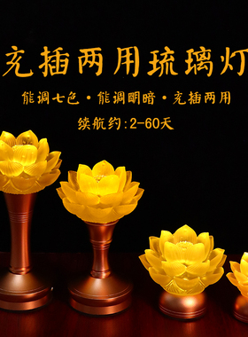 真供灯琉璃灯莲花灯供佛灯充电插电荷花灯LED灯床头灯家用财神灯