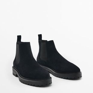 MD秋季新款男鞋黑色绒面牛皮复古潮流松紧带套筒切尔西短靴马丁靴