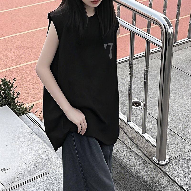 黑色背心女夏季外穿2025新款宽松显瘦无袖坎肩t恤百搭运动上衣潮