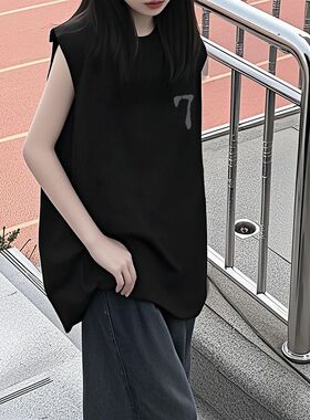 黑色背心女夏季外穿2025新款宽松显瘦无袖坎肩t恤百搭运动上衣潮