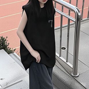 黑色背心女夏季外穿2025新款宽松显瘦无袖坎肩t恤百搭运动上衣潮
