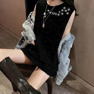 2026年夏天新款女装时尚简约休闲圆领满天星亮片背心无袖女款上衣