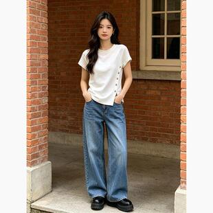 设计纯色纽扣短袖t恤女款2026夏天新款绝美巨好看的宽松显瘦上衣