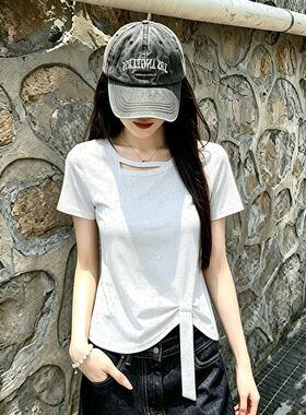 灰色短袖t恤女生夏日潮流网红亮片时尚休闲显瘦个性高街通勤上衣