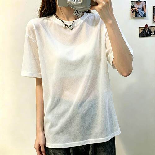 夏天新款高级圆领雪花显瘦简约遮肉精致短袖T恤女生宽松印花上衣