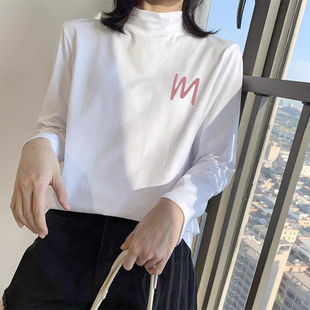 秋冬季加厚半高领外穿长袖德绒保暖T恤女原宿风修身上衣ins打底衫