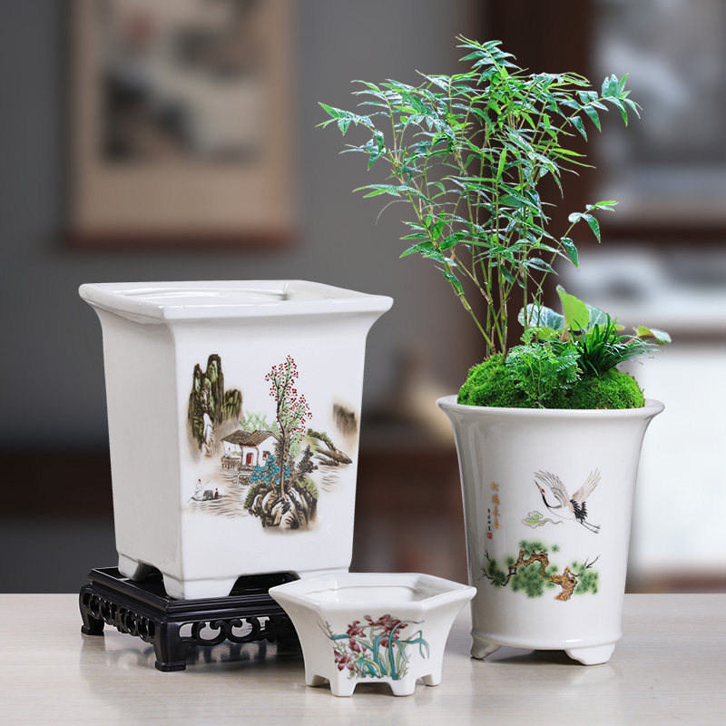 中式陶瓷花盆三足圆形方形菖蒲文竹绿植盆造景多肉花盆手工小盆器,鲜花速递/花卉仿真/绿植园艺,花盆,淘宝优惠券,粉丝福利购,淘宝优惠卷