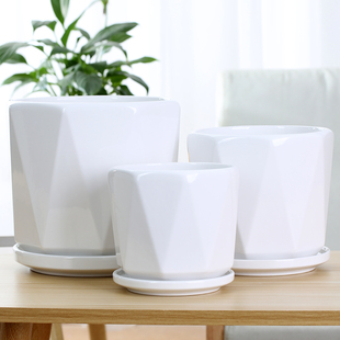 花盆陶瓷北欧简约创意大号特大号带托盘黑白室内绿萝绿植家用特价