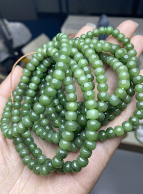 天然和田玉碧玉手串辣绿色手串算盘珠手串6mm左右珠子