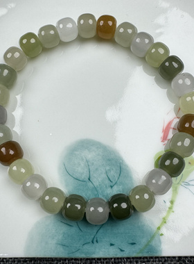 和田玉多宝手串烟紫湖水绿糖玉老型珠手链女款夏季手饰品6*7mm