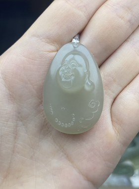 和田玉烟灰色佛公玉坠弥勒佛吊坠笑佛玉石挂坠