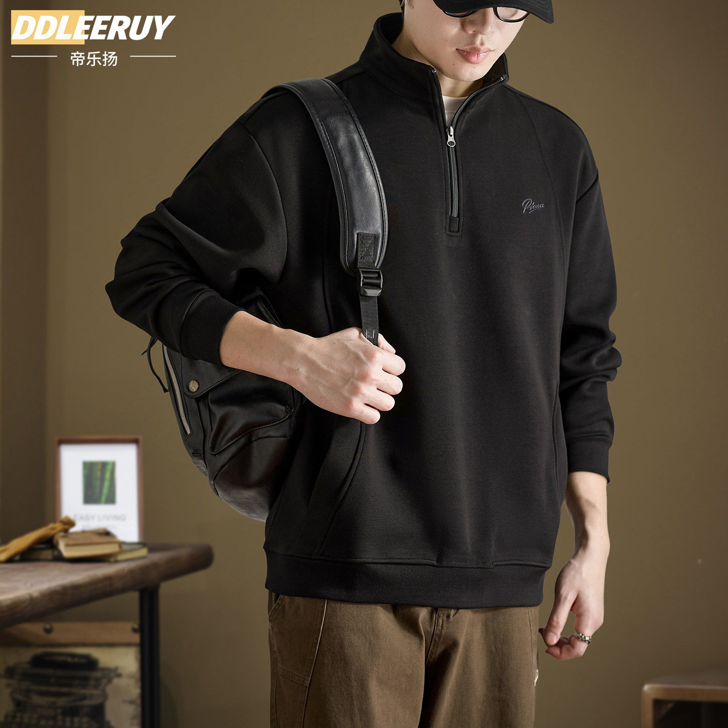 帝乐扬半高领长袖圆领卫衣男士