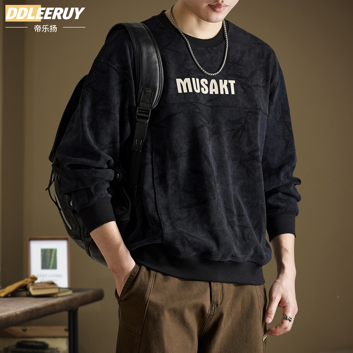 帝乐扬400G美式重磅圆领卫衣男士