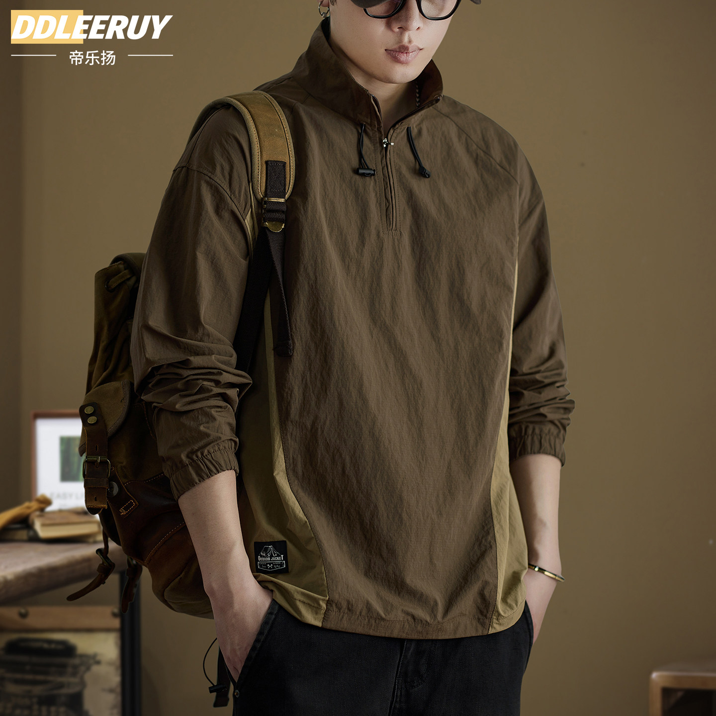 户外立领半拉链长袖衬衫男士秋季新款宽松大码速干休闲冲锋衣外套,男装,衬衫,淘宝优惠券,粉丝福利购,淘宝优惠卷