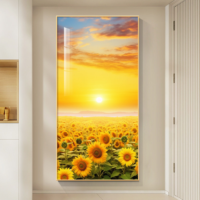 旭日东升玄关挂画日出东方向日葵壁画现代简约奶油风寓意好装饰画