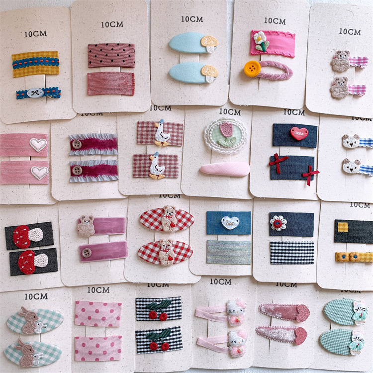 新款儿童可爱卡通动物发夹甜美女童格纹刺绣花朵发卡刘海碎发BB夹