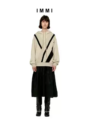 (Designer brand IMMI) pleated loose color block hooded sweatshirt dress 192DS011Y