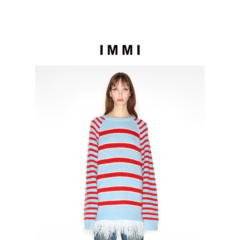 【IMMI】冬季节日系列丝羊绒条纹针织插肩毛衣MWDFWKKN0701X