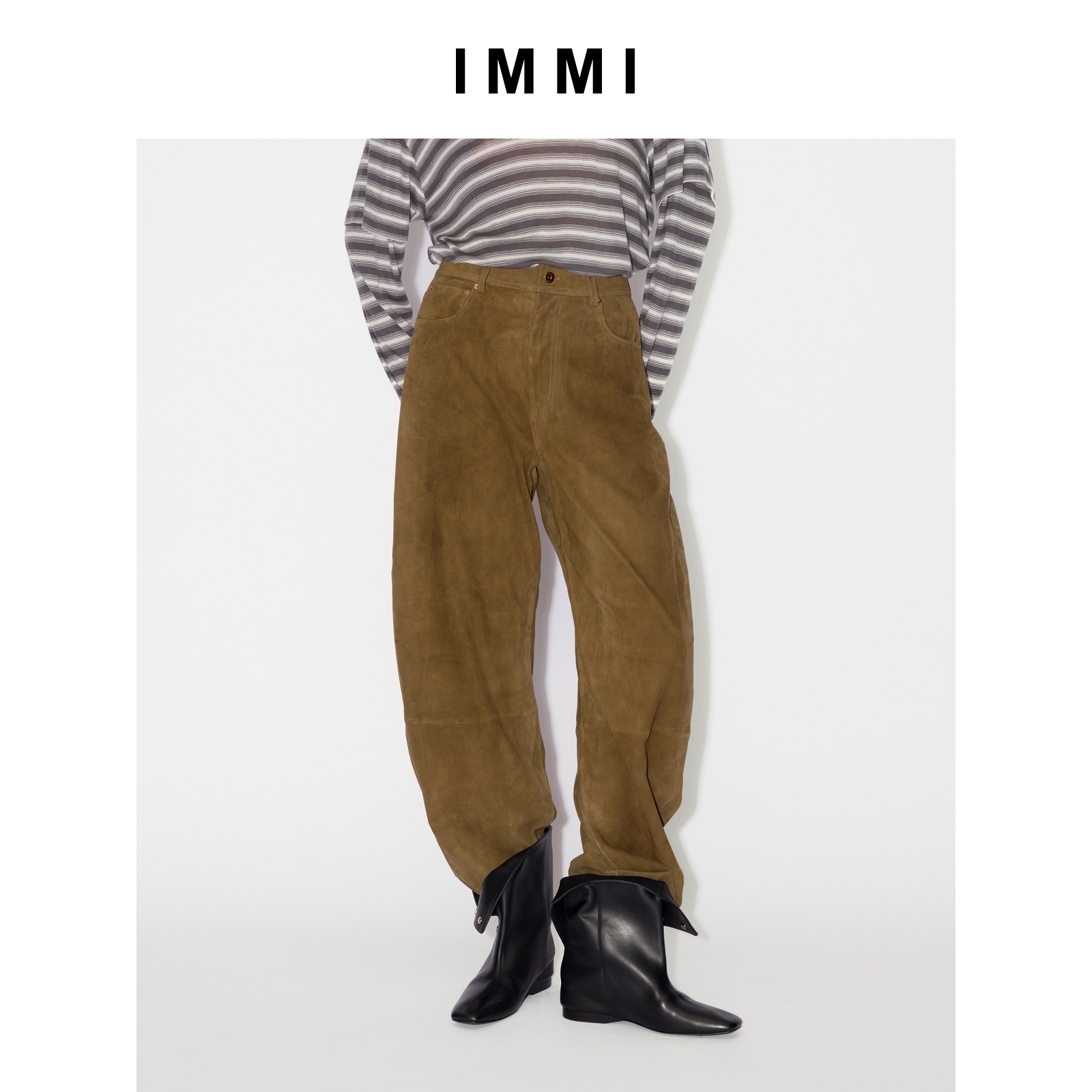 【IMMI】25早秋新品弹力羊皮廓形长裤MWEFWLPT0311X