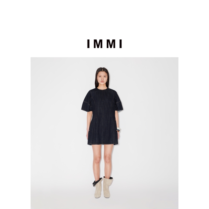 【IMMI】25夏季新品水洗牛仔收腰切线连衣裙MWESSWDS0472X