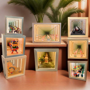 盲盒收纳盒手办展示架子玩具公仔展示柜模型深渊镜实木大容量灯带