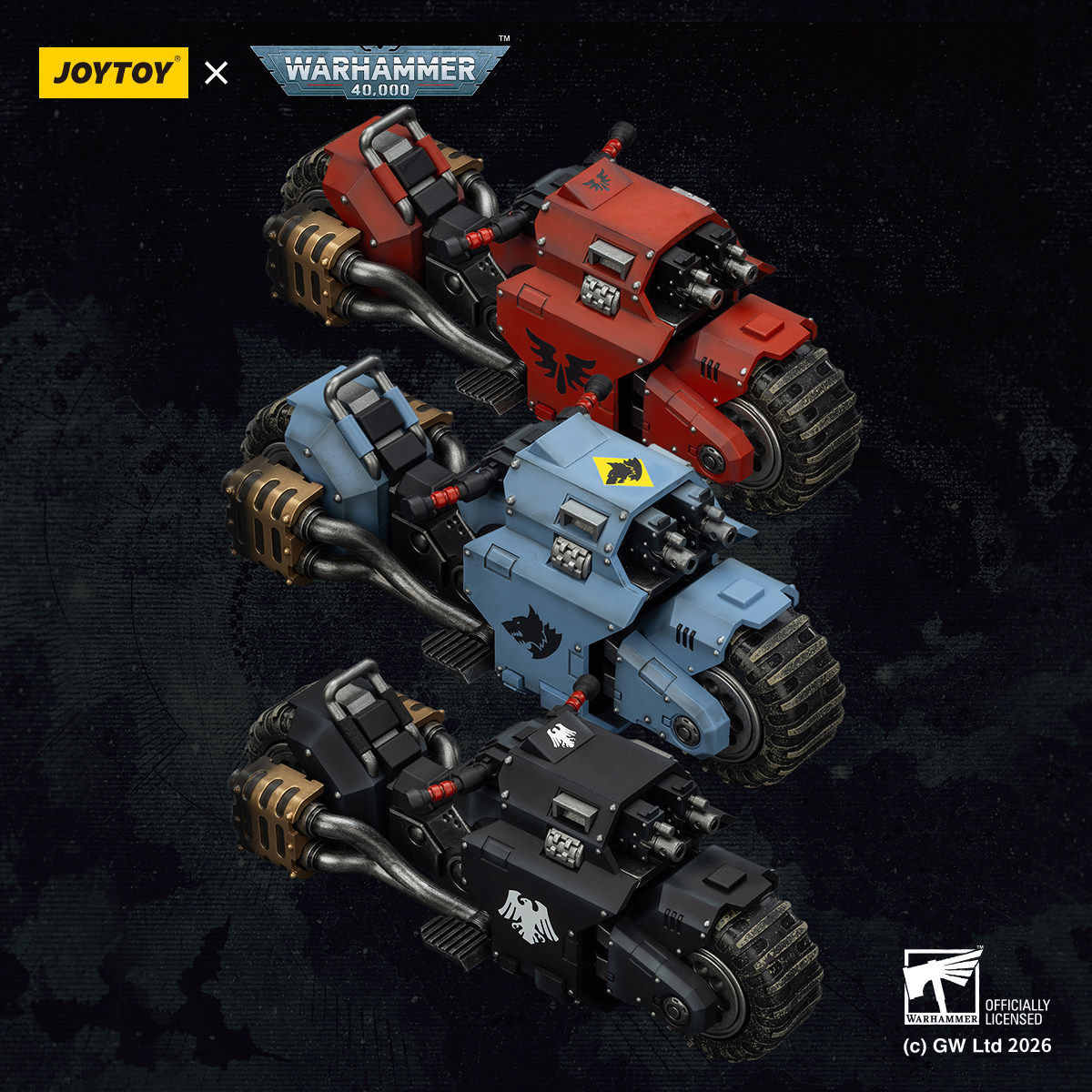 JOYTOY暗源掠夺者型战斗摩托圣血天使太空野狼暗鸦守卫载具手办