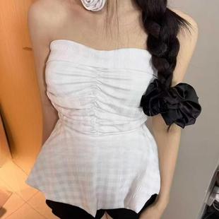 外穿一字领露肩上衣XGL633 2025甜辣设计感花苞裹胸小背心女夏季