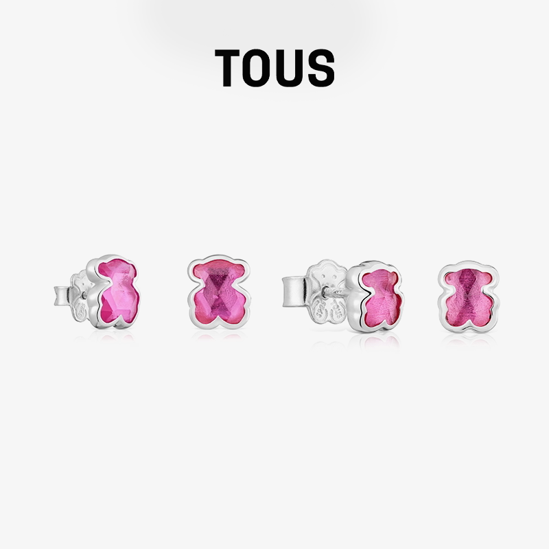 【2026新品】TOUS桃丝熊Icon Color系列925银红宝石小熊耳钉