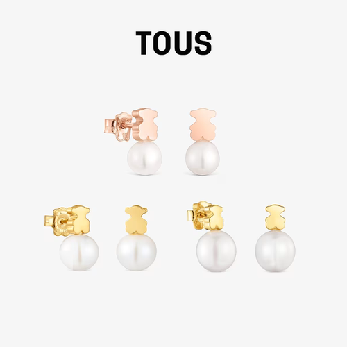 【新品】TOUS桃丝熊Sweet Dolls系列 18K金小熊珍珠耳钉节日礼物