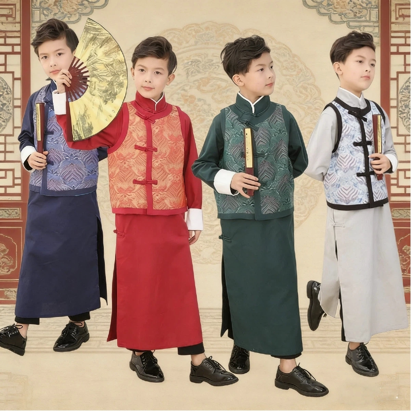 中国风男童汉服立领盘扣长衫古装国学演出服儿童古装