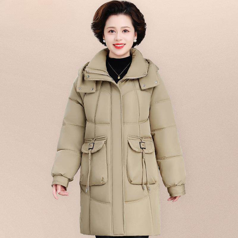 中老84201576年棉装衣女中长款棉服胖妈妈装外套中秋冬绒加加厚连