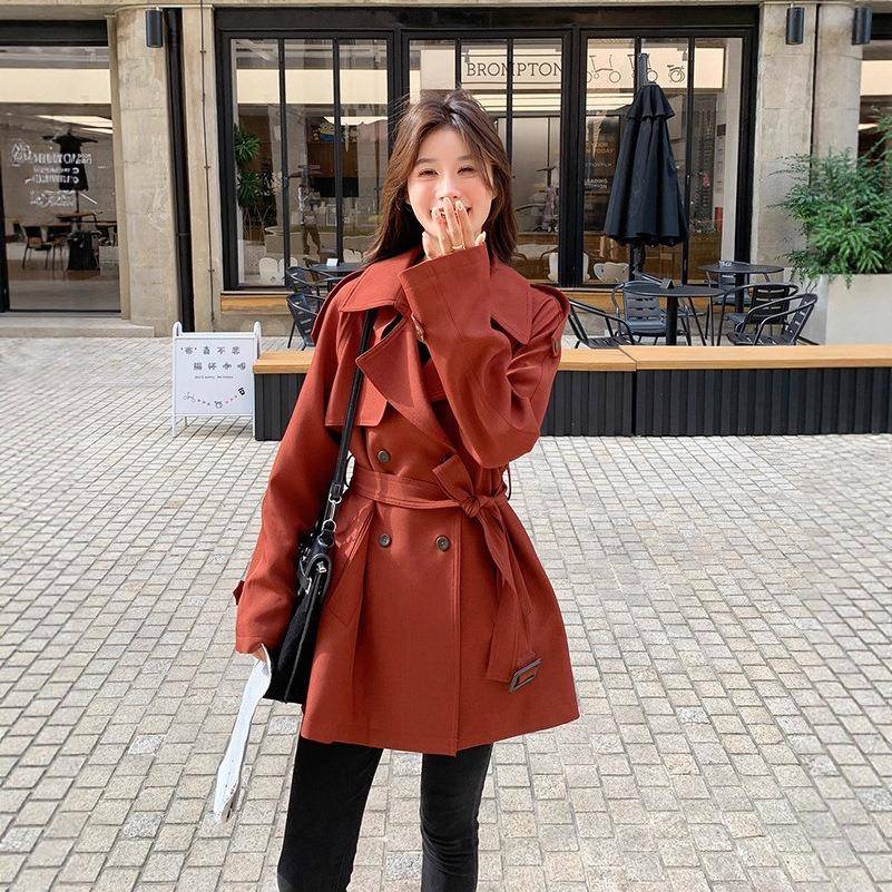 女2红色风衣外套205秋季C200-251新款韩版气质休闲收腰显瘦百搭长