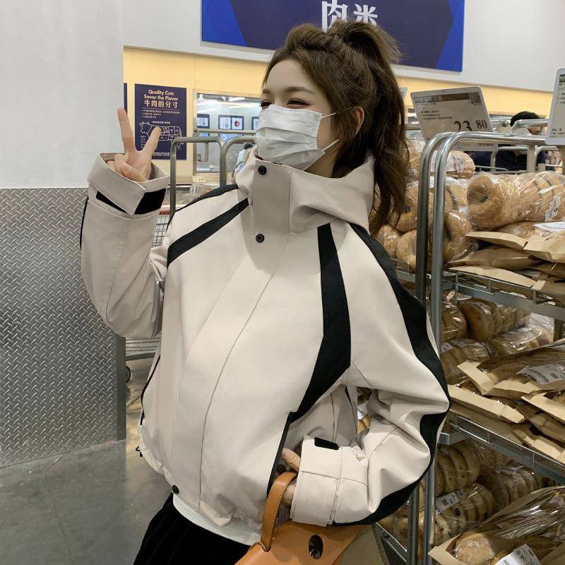 休闲运动风羽绒服4女20冬24新款季HE99841-韩版宽松冲连帽锋衣外