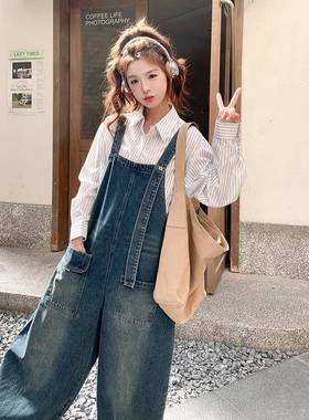 蓝色复学5院风古牛仔背带裤女202秋新款个韩系b128a-97小子俏皮减