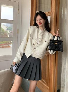 计外套女新202设SW18274秋款小个子高端短款白色轻国风开感衫上衣