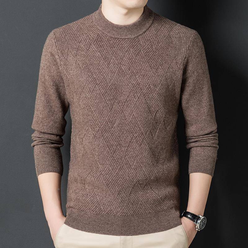 2024冬扭季青加中年男士羊衫休绒闲圆领花厚8869-YA款打底针织羊