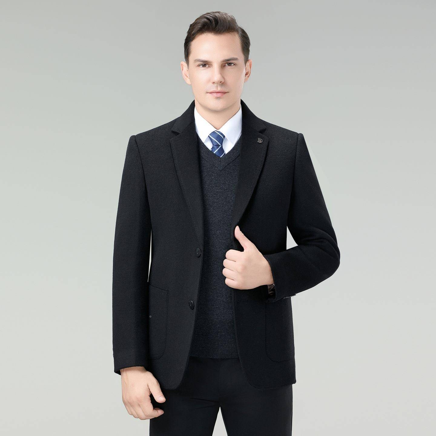 025冬季保羽双面2呢羊毛大衣西装领单9511-F西男可拆绒暖服内胆中