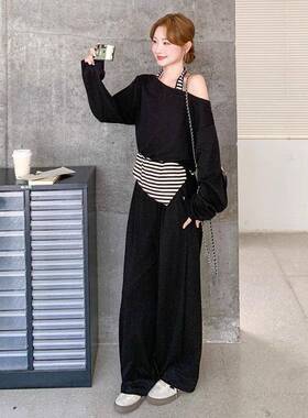 件设黑色D037-992假两件计露肩上衣套装女202瘦5秋季韩系高腰显阔