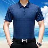 衫 中老年男士 桑蚕丝FA T210短袖 爸宽松体恤 夏季 格子爸装 恤新款
