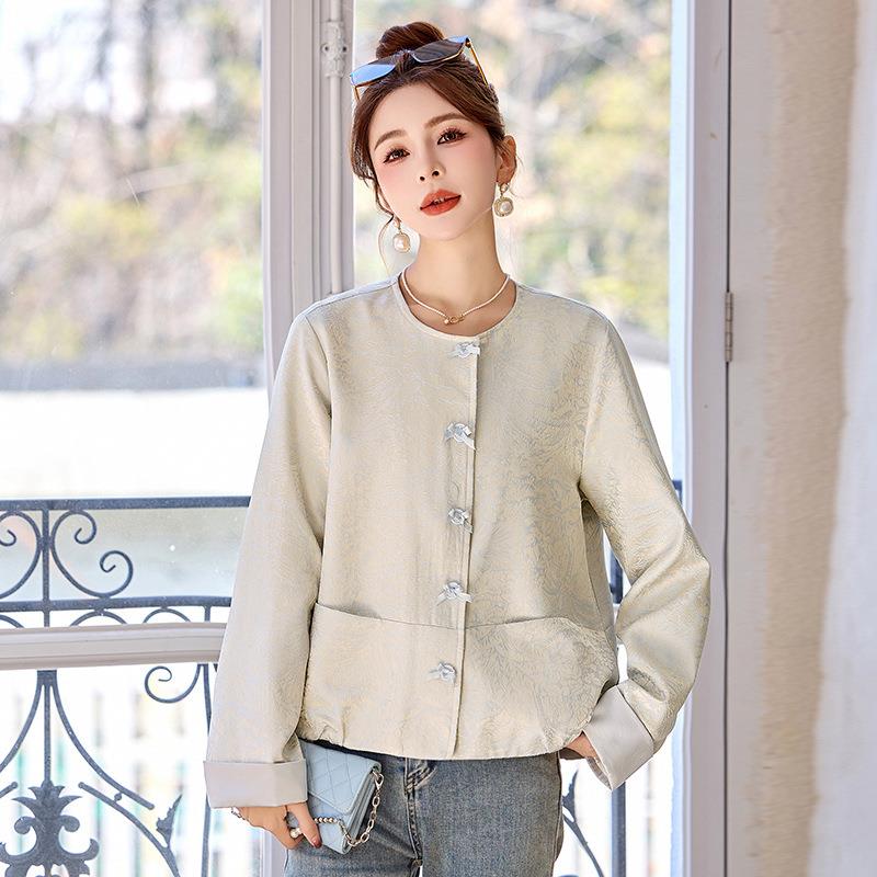 20季R25秋RS2806-0新春款女装圆领新中式国风盘扣提花时尚外套S28